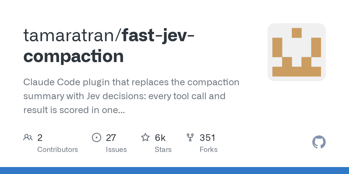 GitHub repository card for fast-jev-compaction