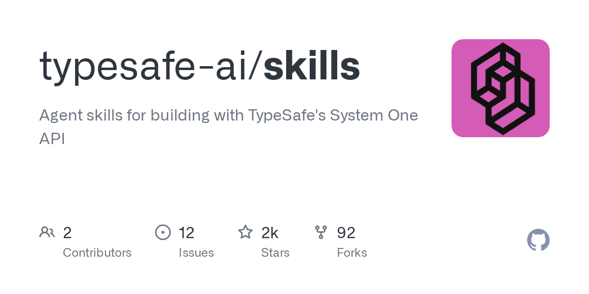 GitHub repository card for TypeSafe skills