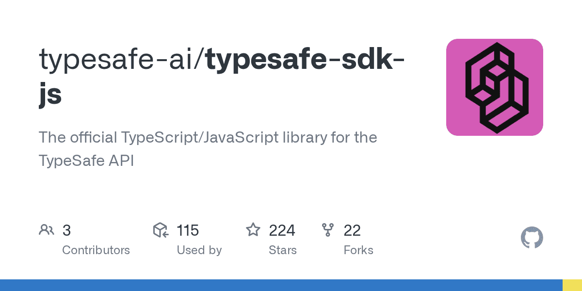 GitHub repository card for TypeSafe JavaScript SDK
