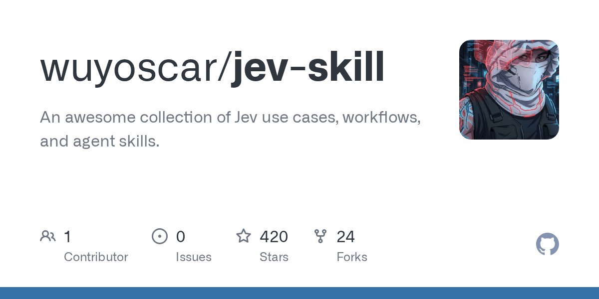 GitHub repository card for jev-skill