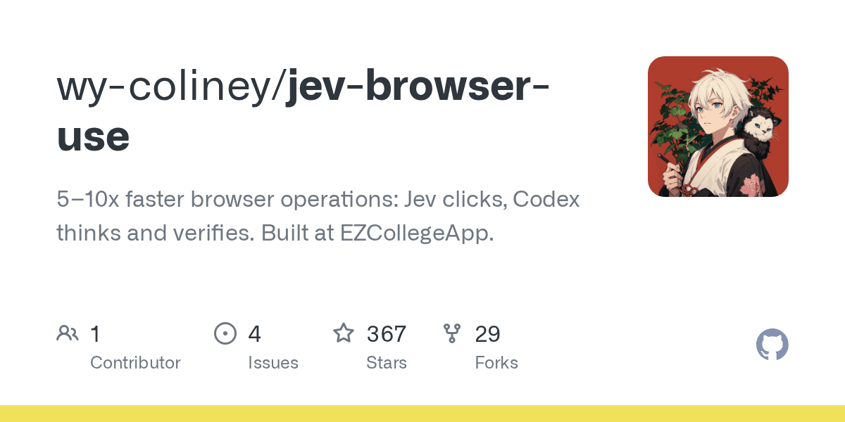 GitHub repository card for jev-browser-use